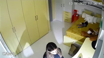 The hidden cam results in a caught sister masturbating instead of studying