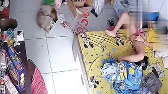 Censored face of a caught sister who starts using her pink vibrating sex toy