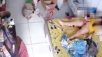 Censored face of a caught sister who starts using her pink vibrating sex toy