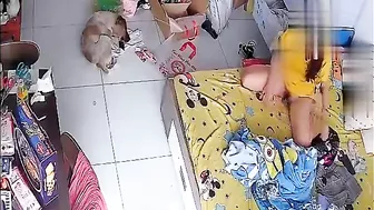 Censored face of a caught sister who starts using her pink vibrating sex toy