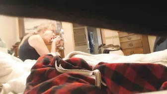 Mature blonde caught sister has no idea that she is filmed by the stepbrother