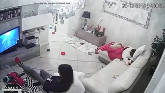 Watching TV as the caught sister is masturbating untul she ends up orgasming