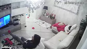 Watching TV as the caught sister is masturbating untul she ends up orgasming