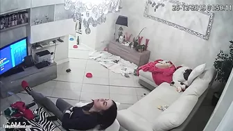 Watching TV as the caught sister is masturbating untul she ends up orgasming