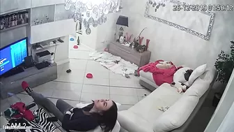 Watching TV as the caught sister is masturbating untul she ends up orgasming