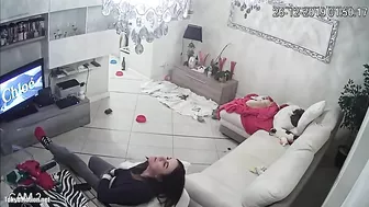 Watching TV as the caught sister is masturbating untul she ends up orgasming