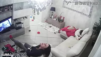 Watching TV as the caught sister is masturbating untul she ends up orgasming