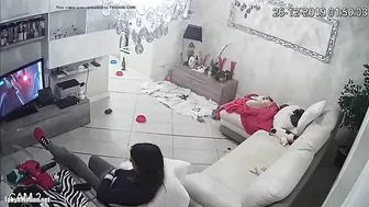 Watching TV as the caught sister is masturbating untul she ends up orgasming