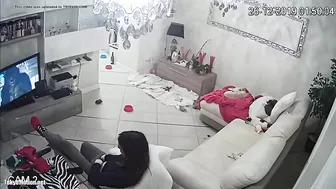 Watching TV as the caught sister is masturbating untul she ends up orgasming