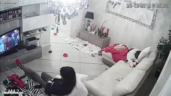 Watching TV as the caught sister is masturbating untul she ends up orgasming