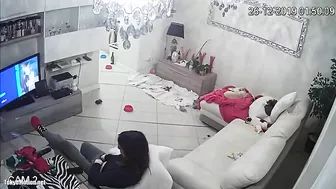 Watching TV as the caught sister is masturbating untul she ends up orgasming