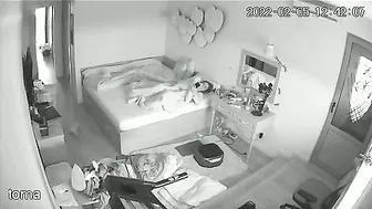 Black and white action featuring a caught sister masturbating under the covers