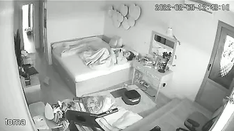 Black and white action featuring a caught sister masturbating under the covers