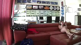 Hidden cam action captures caught sister playing with her tits and pussy too