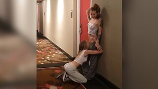 She caught sister in the hallway and started playing with her lesbian style