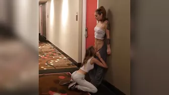 She caught sister in the hallway and started playing with her lesbian style