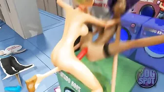 Purple hair babe showing her flexiiblity while taking futa dick on the washer