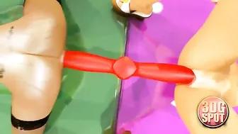 Purple hair babe showing her flexiiblity while taking futa dick on the washer