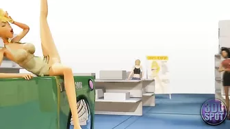 Purple hair babe showing her flexiiblity while taking futa dick on the washer