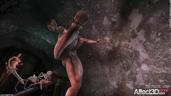 Hot redheaded with nice breasts is oging to fuck a strange creature too