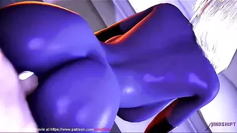 Purple boobs babe riding that hard dick before letting the guy nut on her face