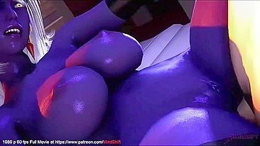 Purple boobs babe riding that hard dick before letting the guy nut on her face