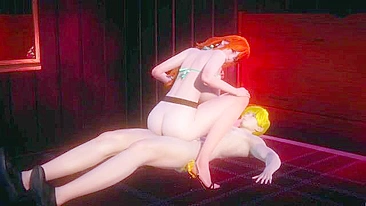 Redheaded girl showing her boobs and getting fucked in a piledriver position