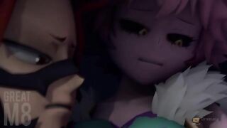 Mina Ashido featured in a hot hentai scene with sideways banging and cumming