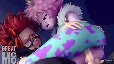 Mina Ashido featured in a hot hentai scene with sideways banging and cumming