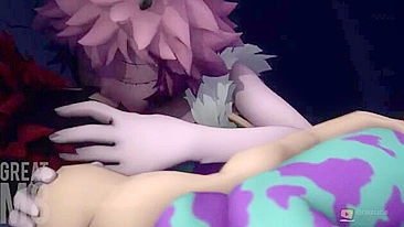Mina Ashido featured in a hot hentai scene with sideways banging and cumming