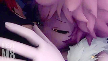 Mina Ashido featured in a hot hentai scene with sideways banging and cumming