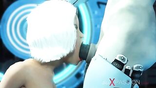 Cyber sex scene featuring a big boobs lady that takes mechanical dick inside