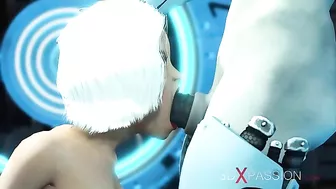 Cyber sex scene featuring a big boobs lady that takes mechanical dick inside