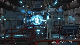 Cyber sex scene featuring a big boobs lady that takes mechanical dick inside