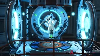 Cyber sex scene featuring a big boobs lady that takes mechanical dick inside