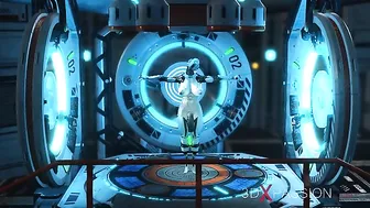 Cyber sex scene featuring a big boobs lady that takes mechanical dick inside