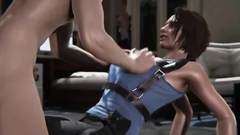 Short hair cop lady from Resident Evil enjoying hardcore hentai loving too