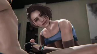 Short hair cop lady from Resident Evil enjoying hardcore hentai loving too