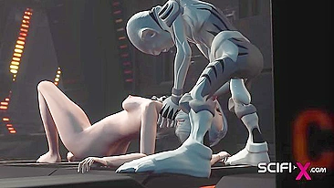 Spaceship sex with a good looking white haired gal and some robot thing