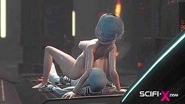 Spaceship sex with a good looking white haired gal and some robot thing