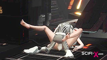 Spaceship sex with a good looking white haired gal and some robot thing