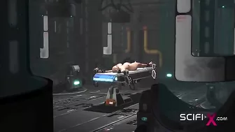 Sci fi sex scene showing a busty lady that has a bald and wet pussy to FUCK