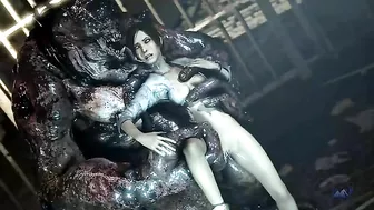 Demon thing with a huge cock is going to violate a brunette in her jail cell