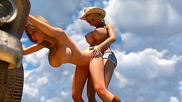 Country fuck scene showing a busty bitch that needs that huge futa cock