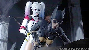 Futa Harely Quinn uses her giant penis to punish superhero pussy from behind