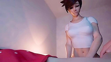 Overwatch Tracer enjoying hentai hotness with footjobs and other hardcore things
