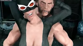 Great fuck movie showing Wolverine dominating Catwoman's cunt from behind