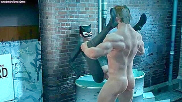 Great fuck movie showing Wolverine dominating Catwoman's cunt from behind