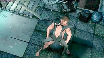 Great fuck movie showing Wolverine dominating Catwoman's cunt from behind