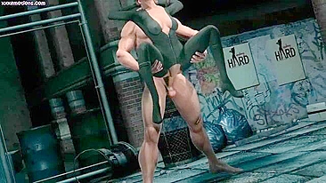 Great fuck movie showing Wolverine dominating Catwoman's cunt from behind